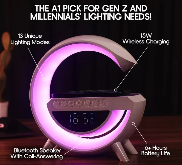 G Lamp with Speaker, Clock and Wireless Charger